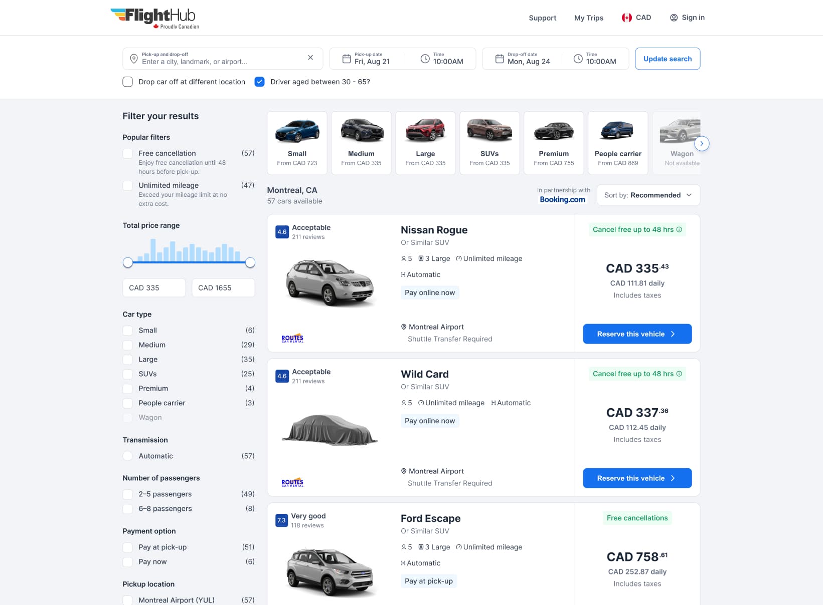 FlightHub Cars experience built on the shared design system