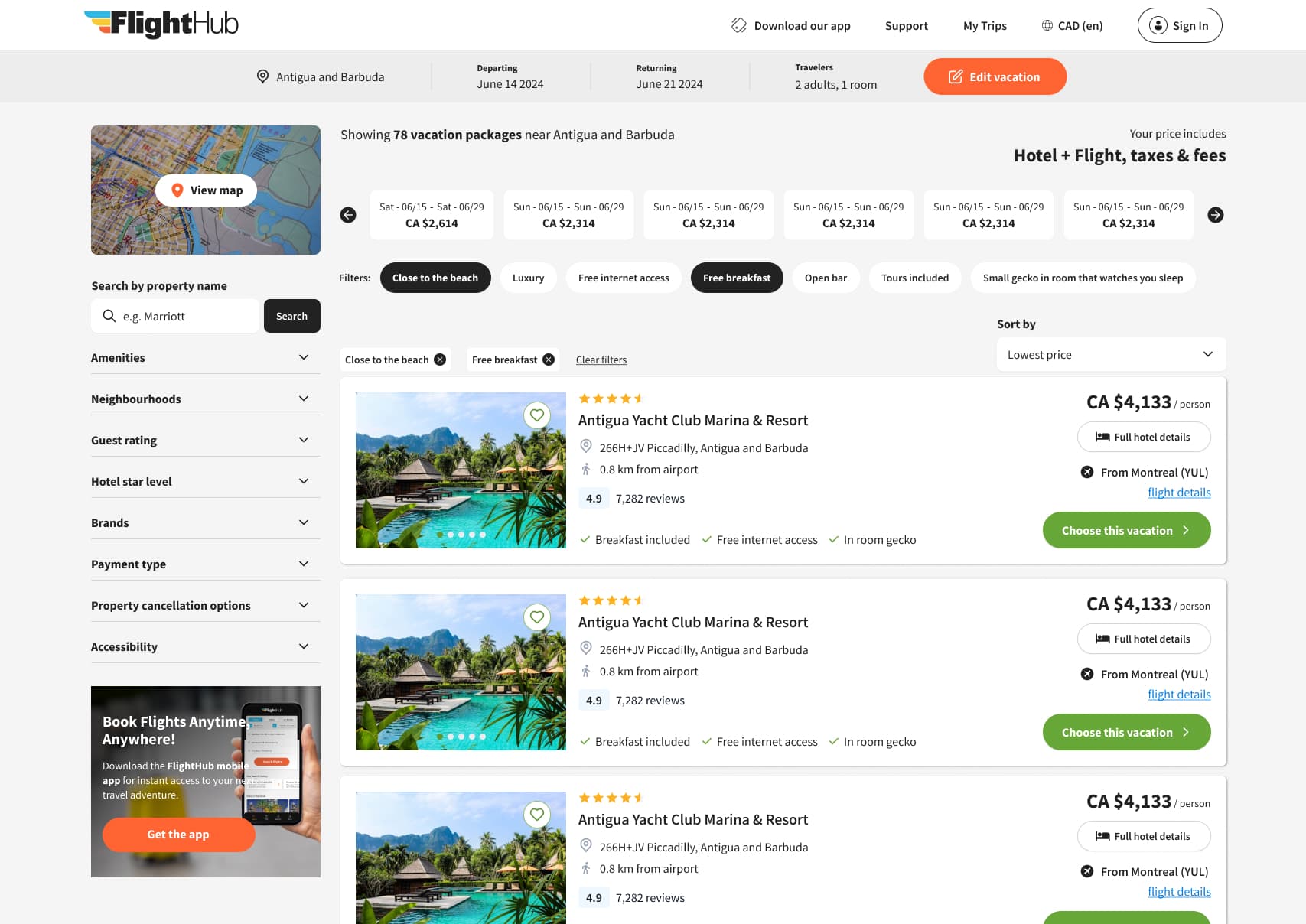 FlightHub Packages experience before the design system